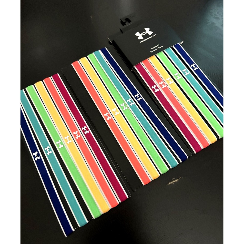 NEW Under Armour Headbands 17 Pc Reflective Elastic Neon Multicolor Logo